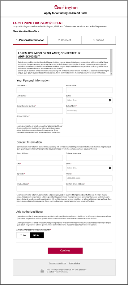Burlington Credit Card Application Design: Page 2