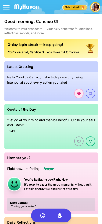 MyHaven: Homepage Mobile