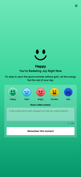 MyHaven: Mood Selector Popup Mobile