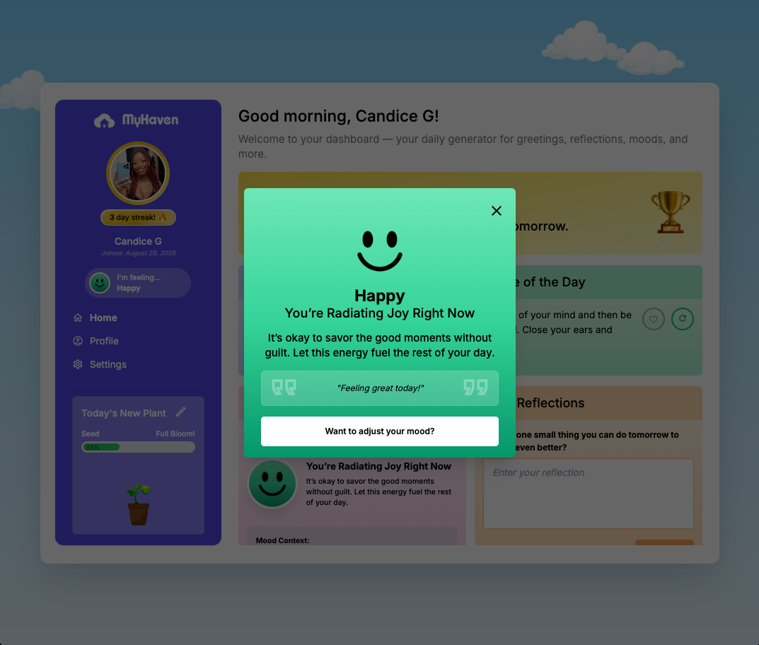 MyHaven: Mood Selector Popup